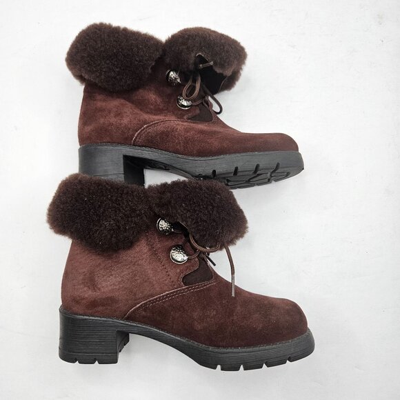 Sorel Boots Fur Lined Suede Brown Lace Up Combat Winter Ankle Booties Size 6 - Picture 5 of 11